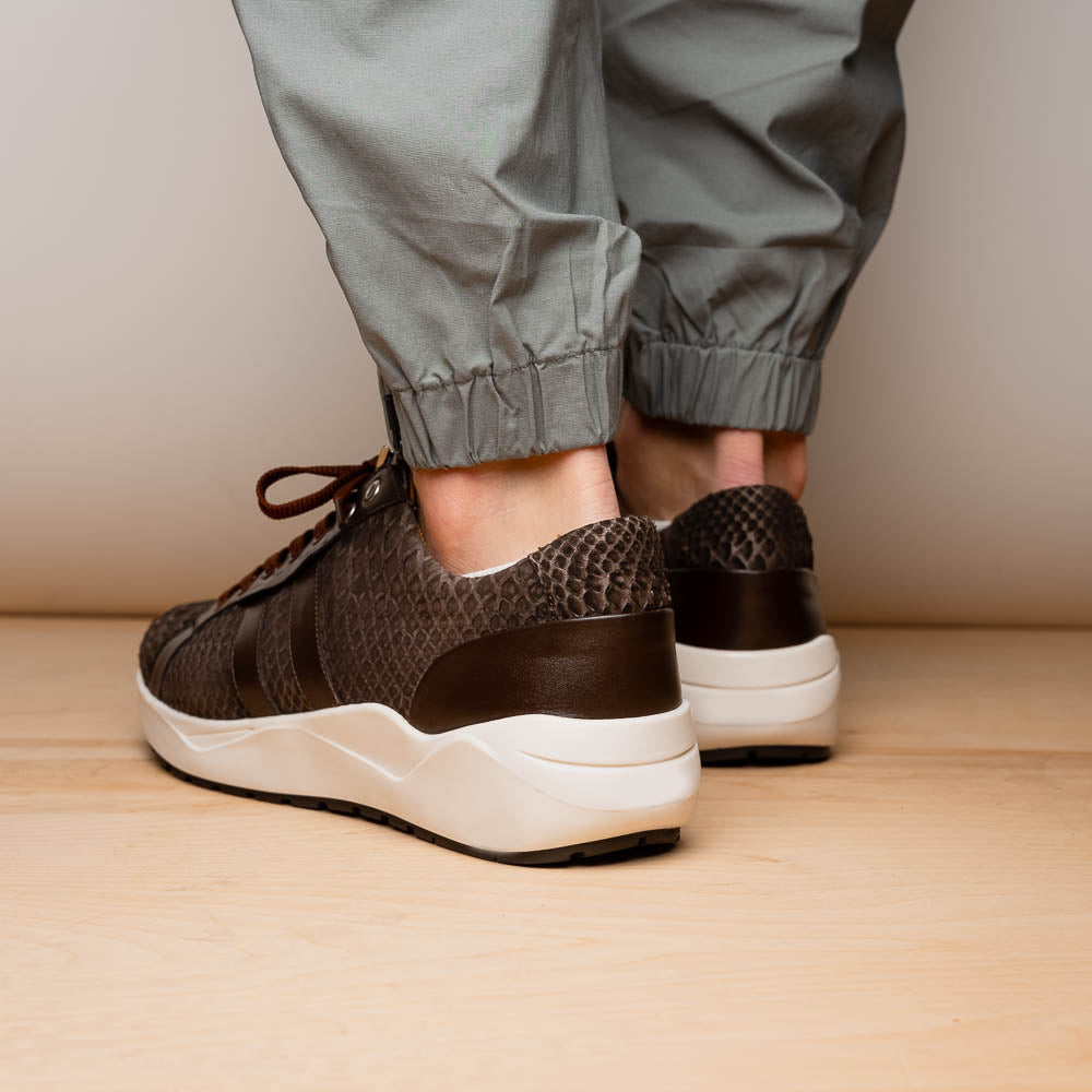 Hand painted genuine Snake and calfskin Sneaker Shoes Verona Brown