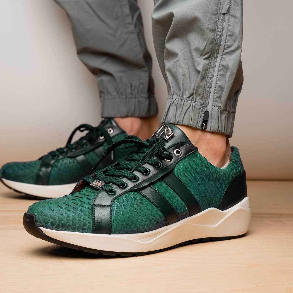 Hand painted genuine Snake and calfskin Sneaker Shoes Verona Green