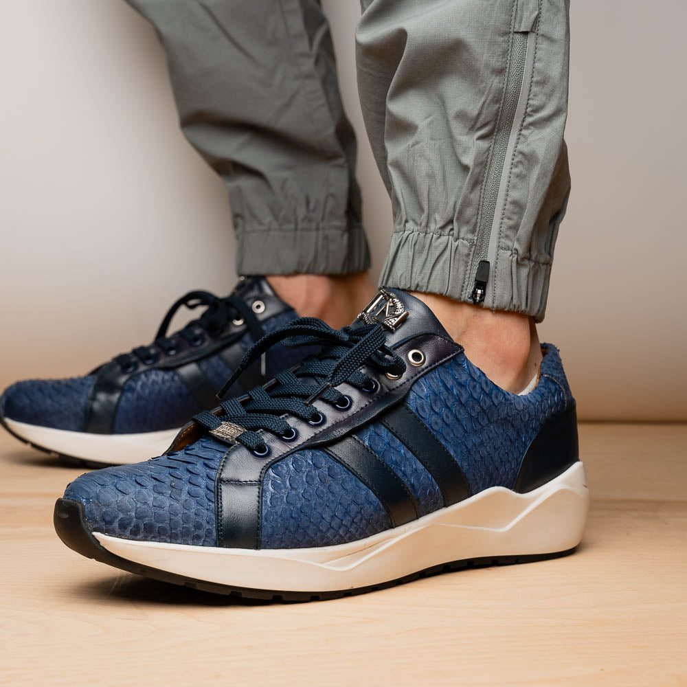 Hand-painted genuine Snake and calfskin Sneaker Shoes Verona Navy