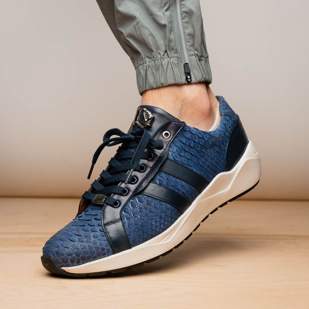 Hand-painted genuine Snake and calfskin Sneaker Shoes Verona Navy