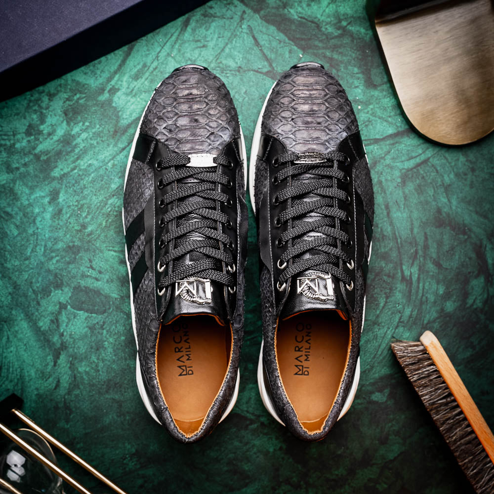 sueded Snake and classic calfskin fashion sneaker Shoes Verona Black