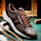 Hand painted genuine Snake and calfskin Sneaker Shoes Verona Brown