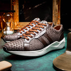 Hand painted genuine Snake and calfskin Sneaker Shoes Verona Brown