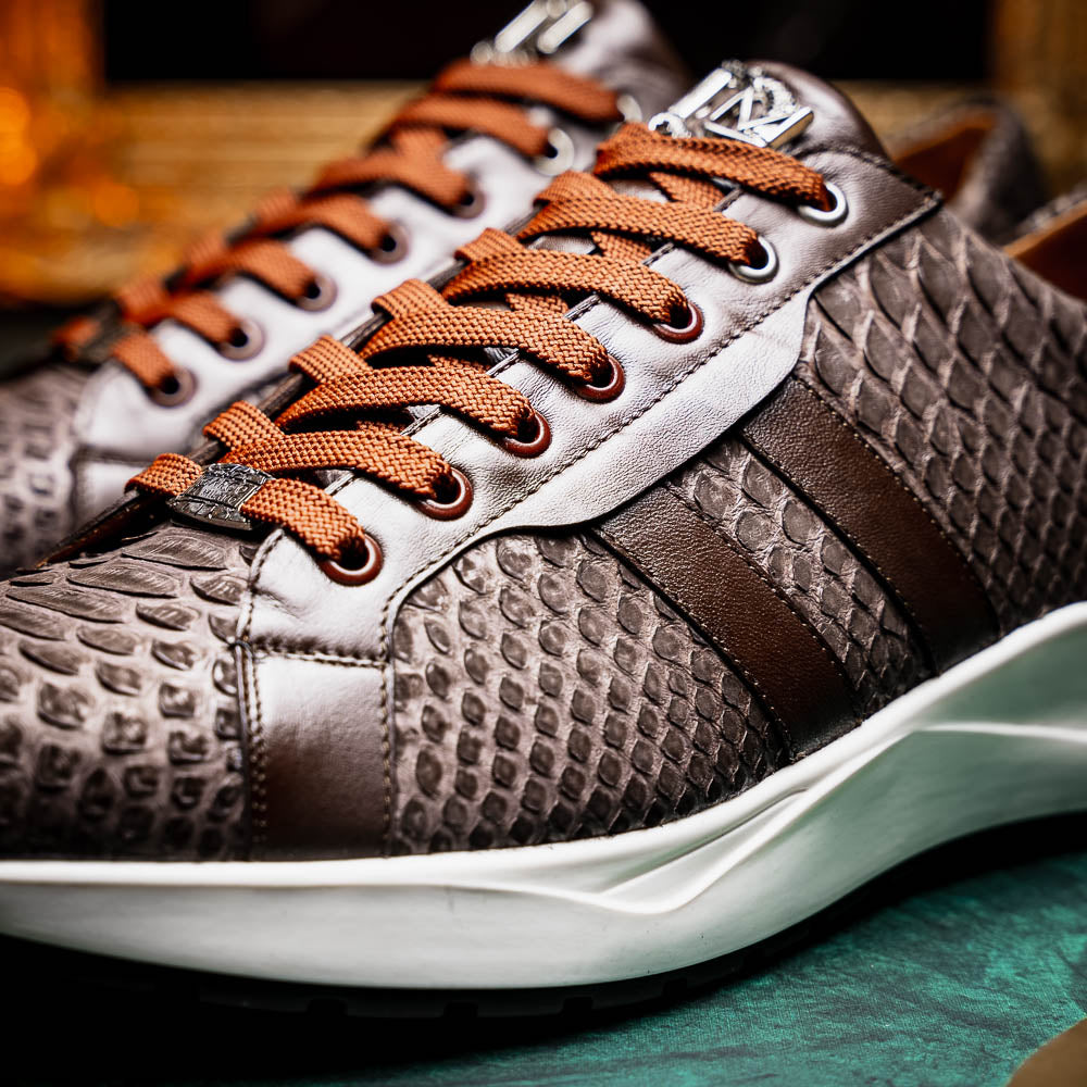 Hand painted genuine Snake and calfskin Sneaker Shoes Verona Brown