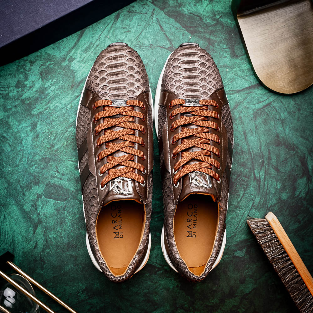 Hand painted genuine Snake and calfskin Sneaker Shoes Verona Brown