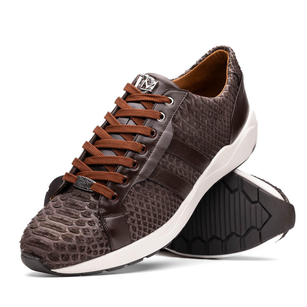 Hand painted genuine Snake and calfskin Sneaker Shoes Verona Brown