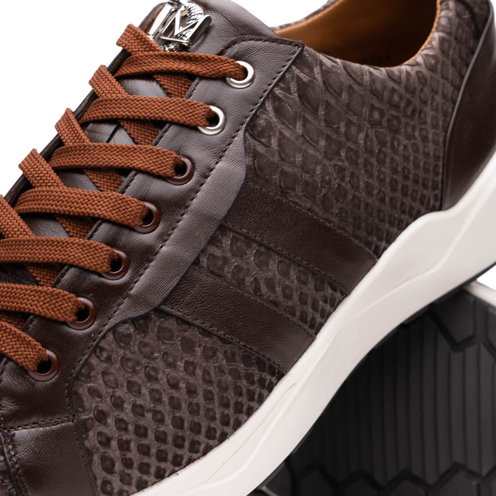 Hand painted genuine Snake and calfskin Sneaker Shoes Verona Brown