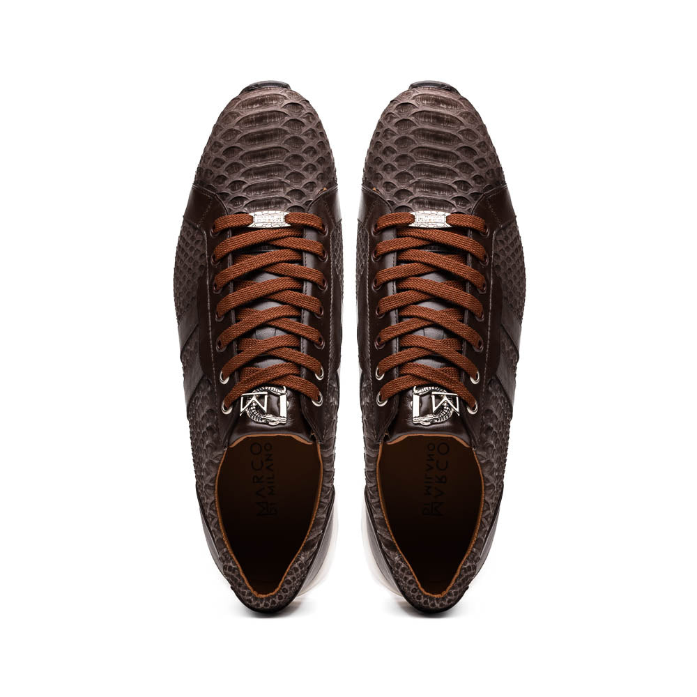 Hand painted genuine Snake and calfskin Sneaker Shoes Verona Brown