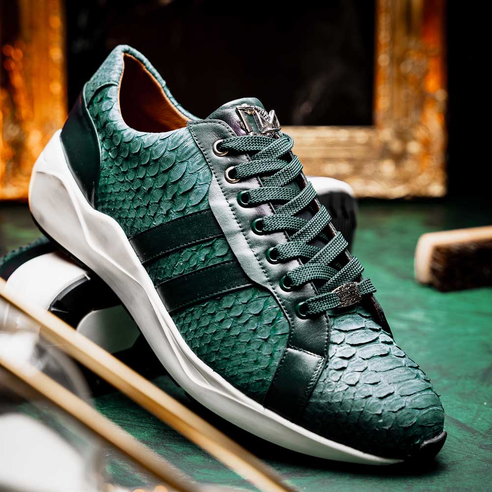 Hand painted genuine Snake and calfskin Sneaker Shoes Verona Green