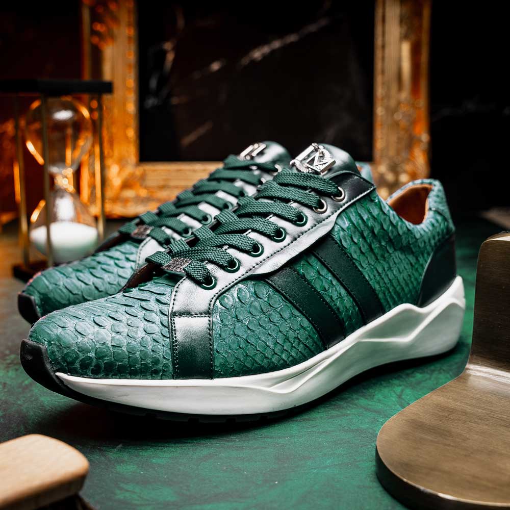 Hand painted genuine Snake and calfskin Sneaker Shoes Verona Green