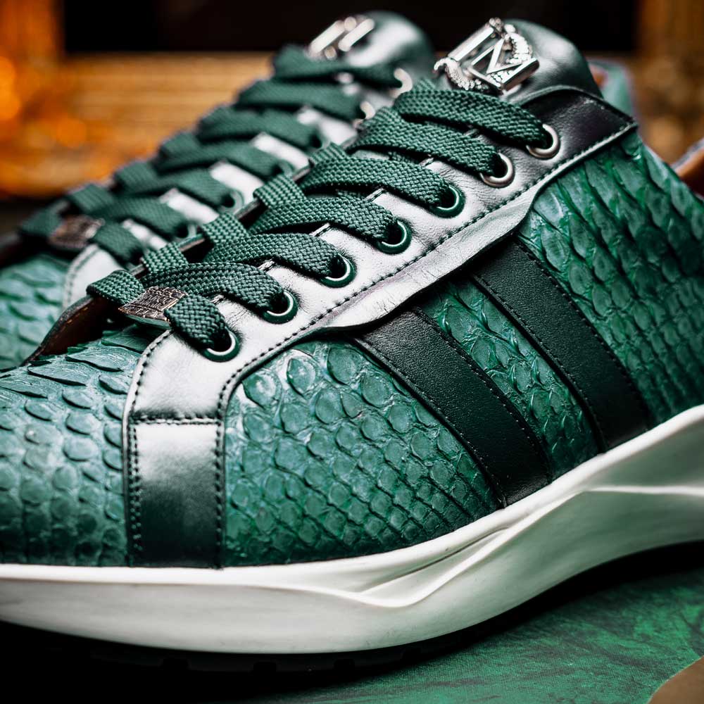Hand painted genuine Snake and calfskin Sneaker Shoes Verona Green