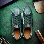 Hand painted genuine Snake and calfskin Sneaker Shoes Verona Green