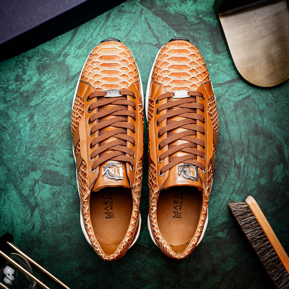 Hand painted genuine Snake calfskin Verona Honey