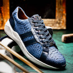 Hand-painted genuine Snake and calfskin Sneaker Shoes Verona Navy