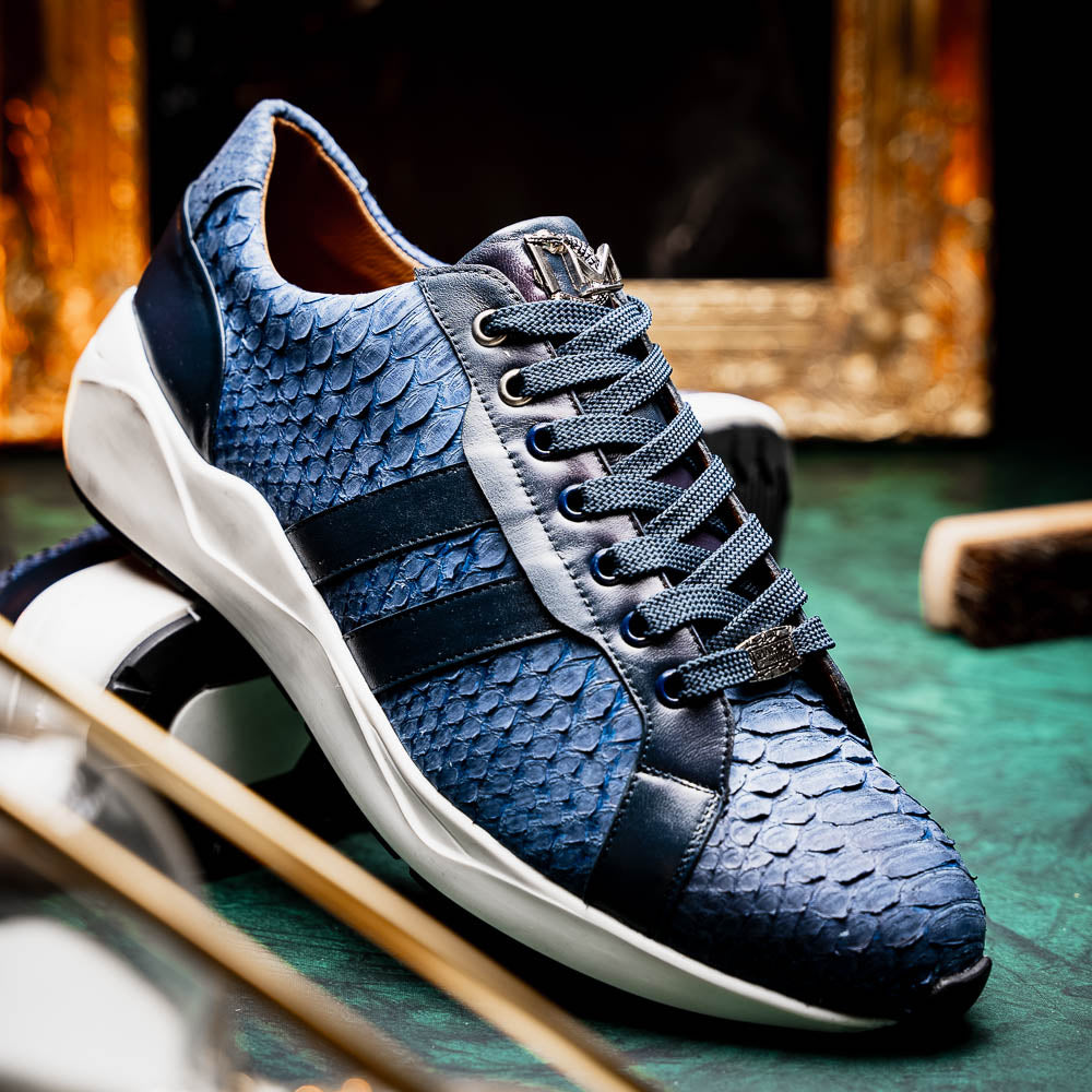 Hand-painted genuine Snake and calfskin Sneaker Shoes Verona Navy