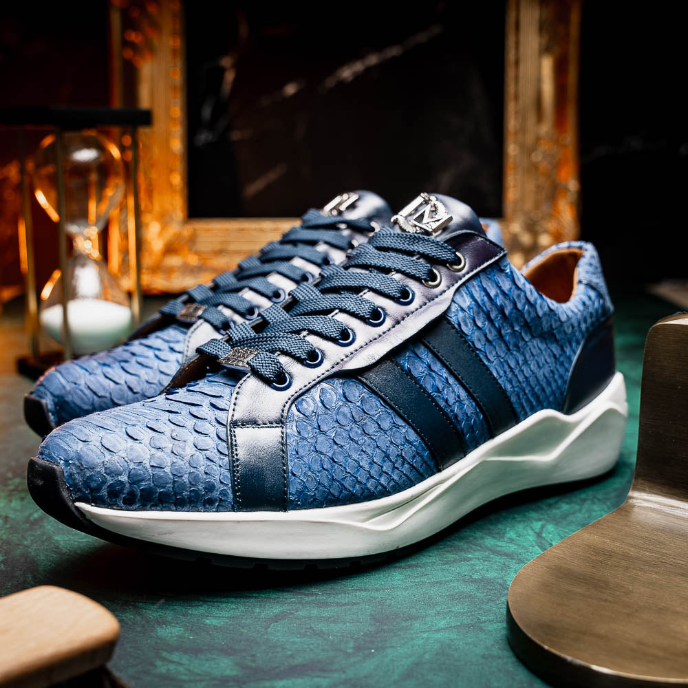 Hand-painted genuine Snake and calfskin Sneaker Shoes Verona Navy