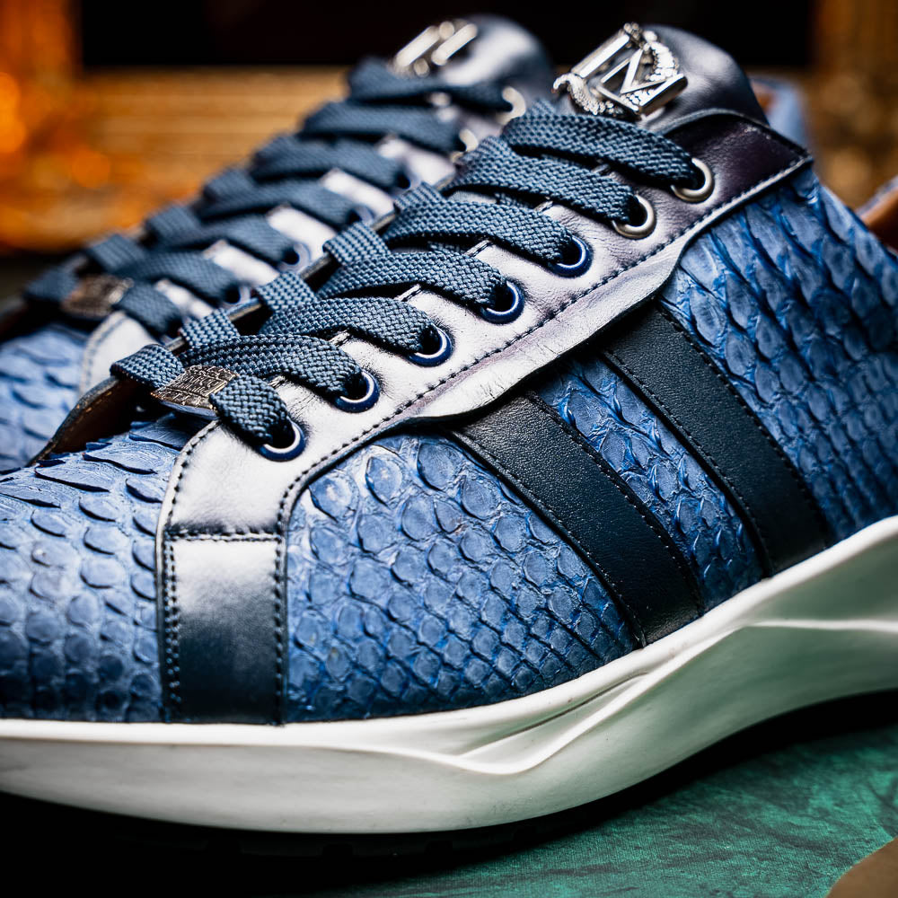 Hand-painted genuine Snake and calfskin Sneaker Shoes Verona Navy