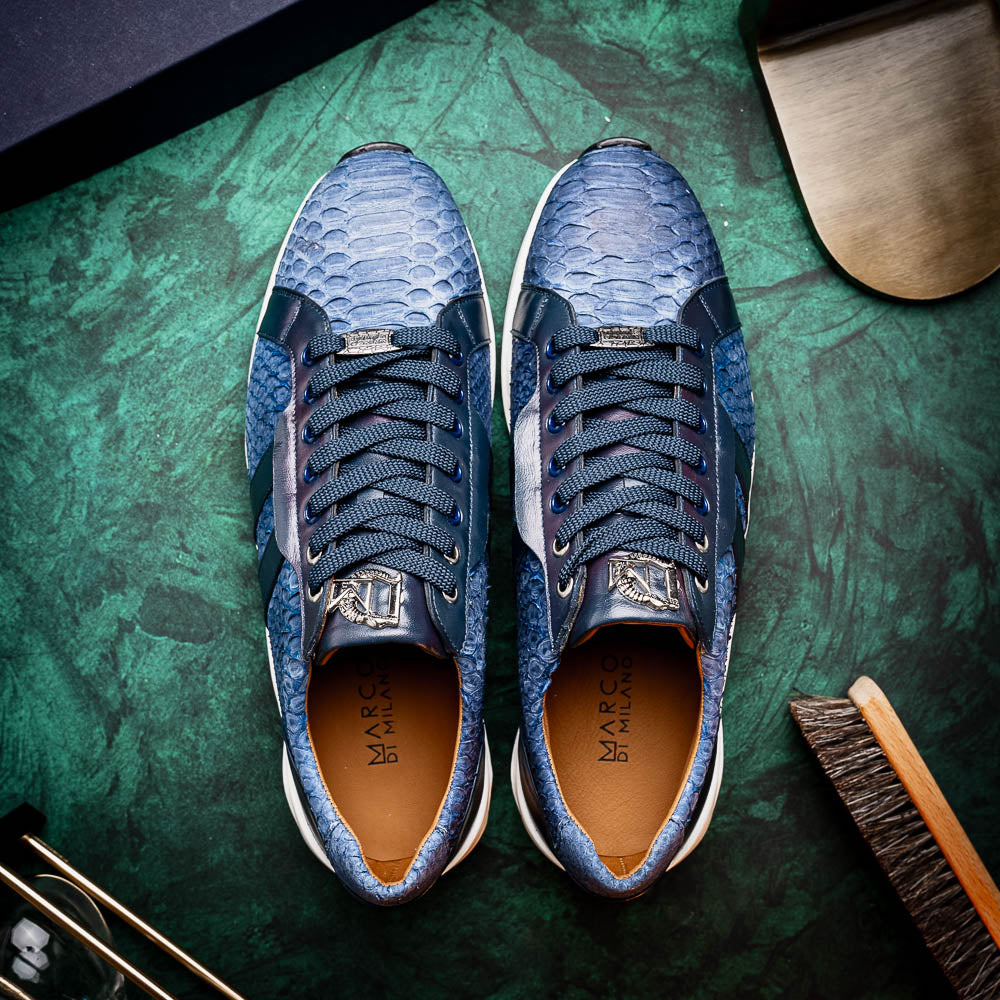 Hand-painted genuine Snake and calfskin Sneaker Shoes Verona Navy