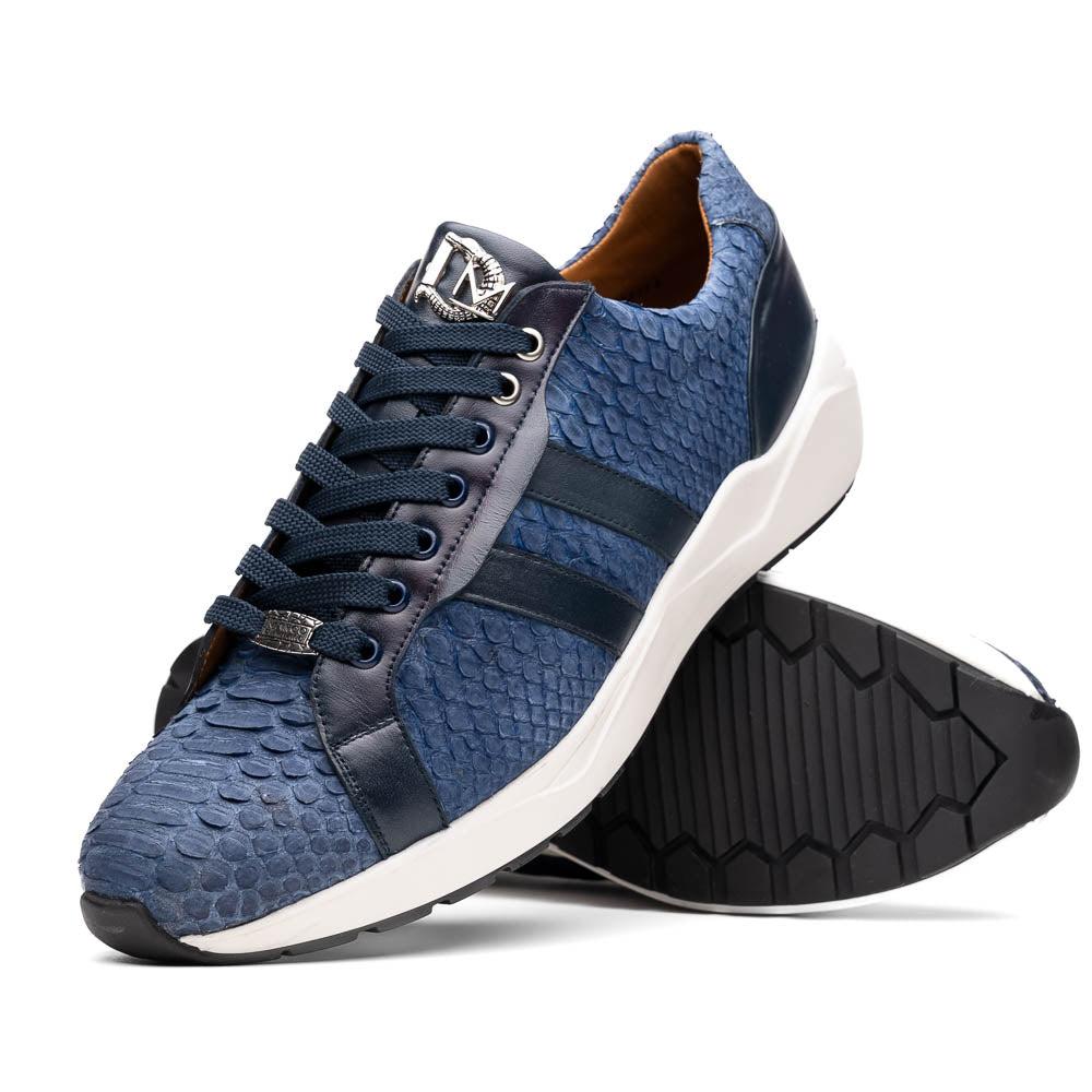 Hand-painted genuine Snake and calfskin Sneaker Shoes Verona Navy