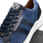 Hand-painted genuine Snake and calfskin Sneaker Shoes Verona Navy