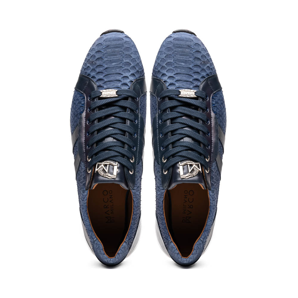 Hand-painted genuine Snake and calfskin Sneaker Shoes Verona Navy