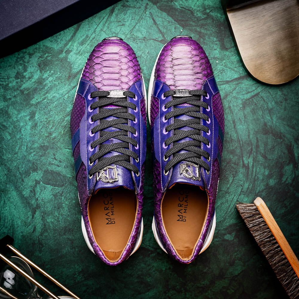 sueded Snake and classic calfskin fashion sneaker Shoes Verona Purple