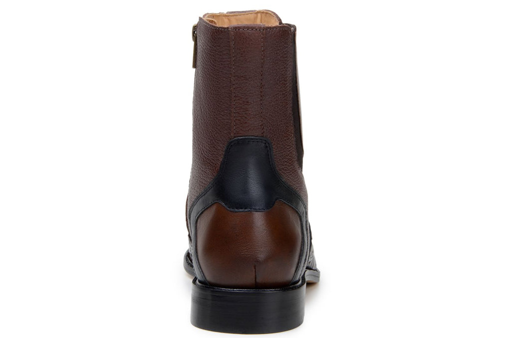 Belvedere Lima Genuine Pirarucu Skin and Pebble Grain Calf Chukka Zipper Boots Brown