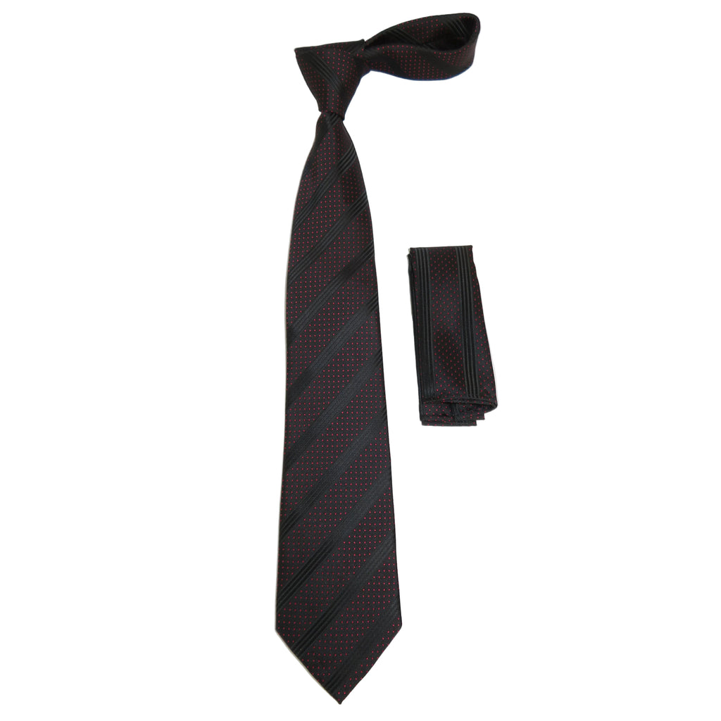 Men's Vito Rofolo From Italy Tie Hankie Set Gift Boxed 100% Silk VR-25 Black Red
