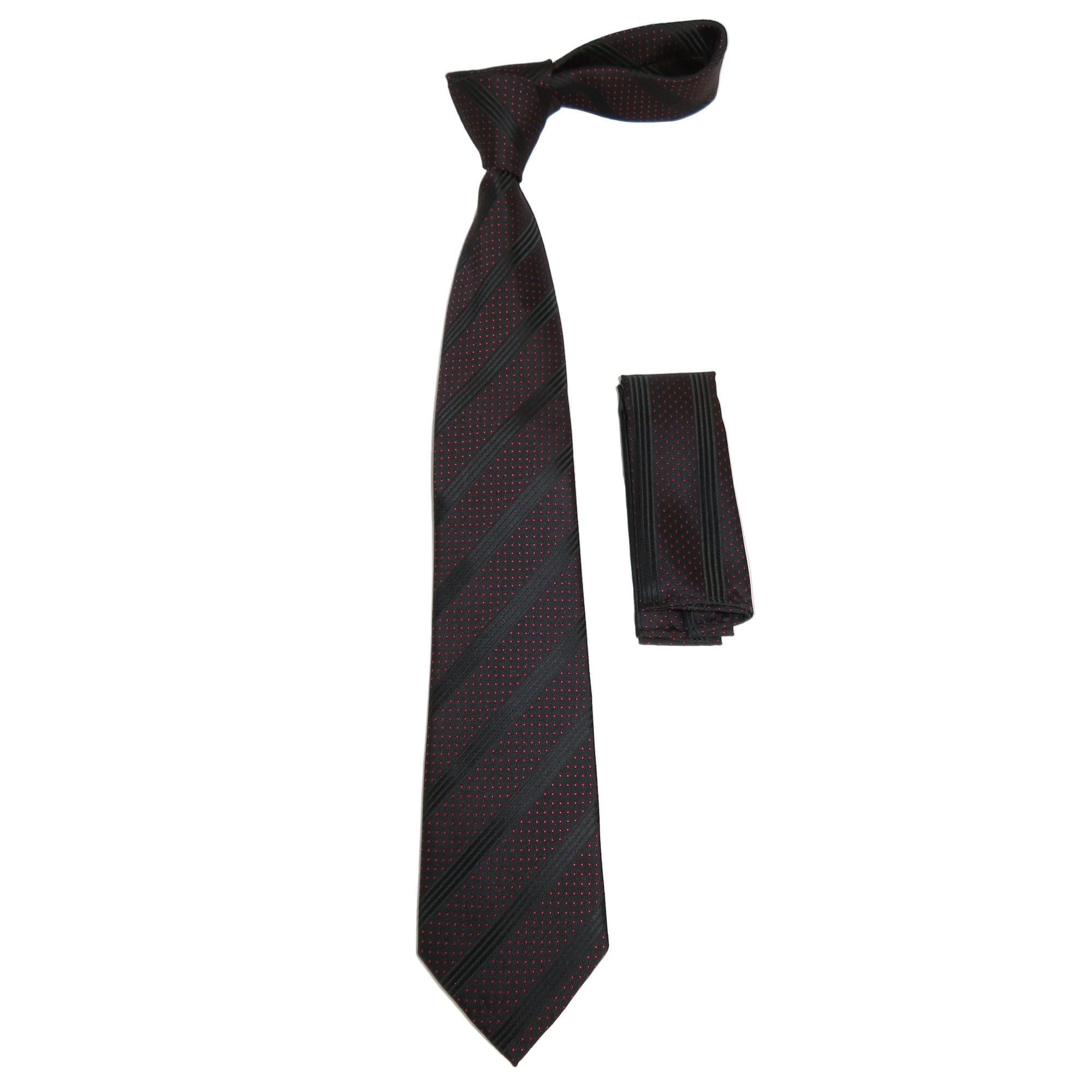 Men's Vito Rofolo From Italy Tie Hankie Set Gift Boxed 100% Silk VR-25 Black Red