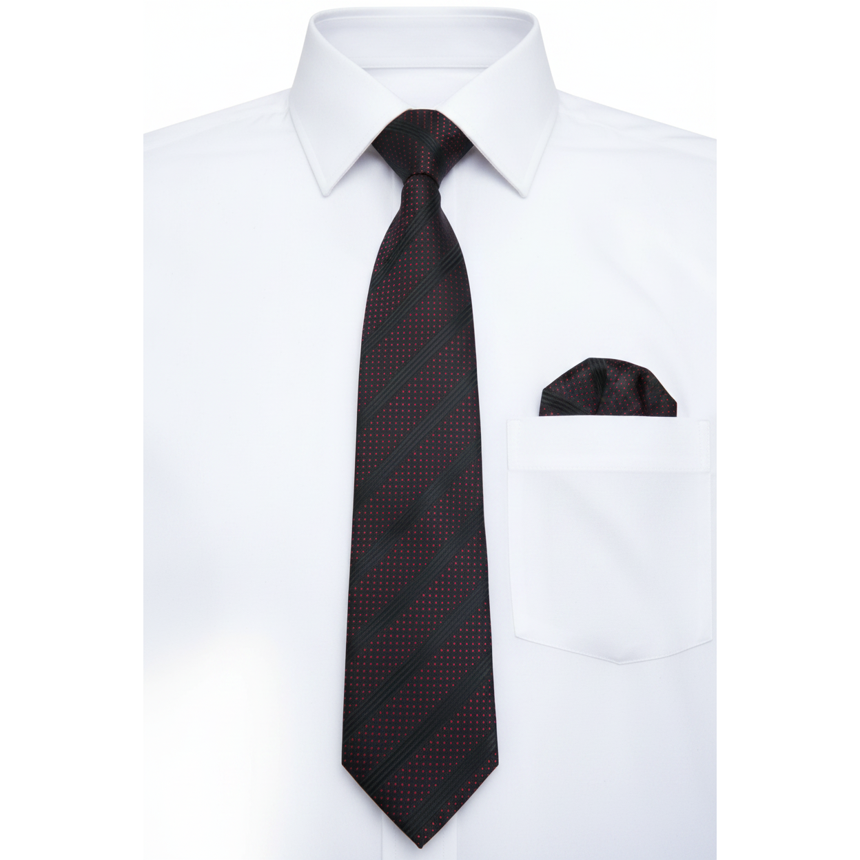 Men's Vito Rofolo From Italy Tie Hankie Set Gift Boxed 100% Silk VR-25 Black Red