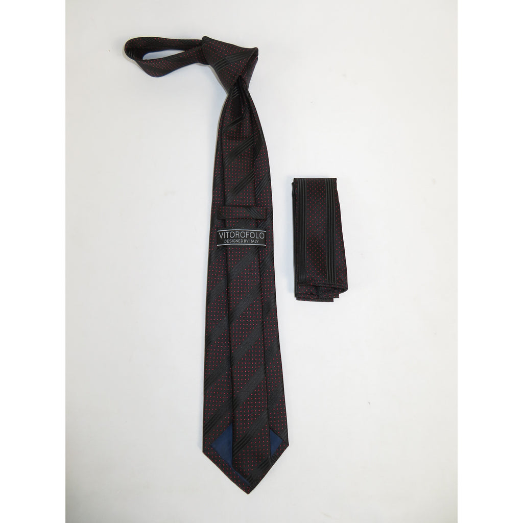 Men's Vito Rofolo From Italy Tie Hankie Set Gift Boxed 100% Silk VR-25 Black Red