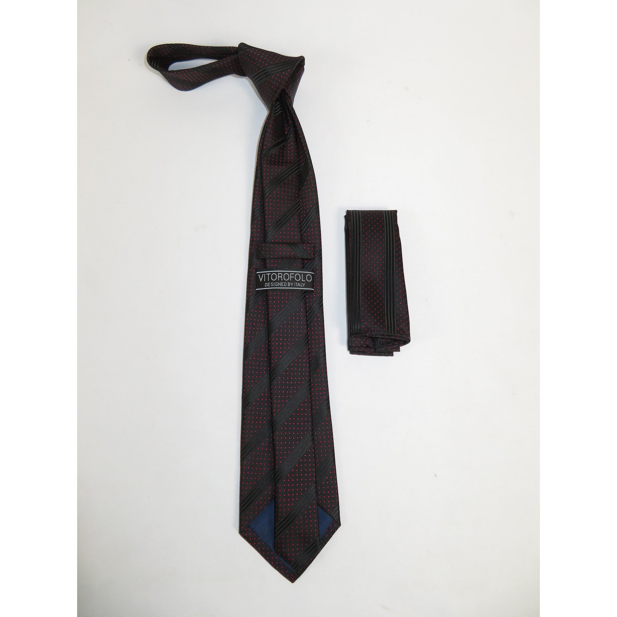 Men's Vito Rofolo From Italy Tie Hankie Set Gift Boxed 100% Silk VR-25 Black Red