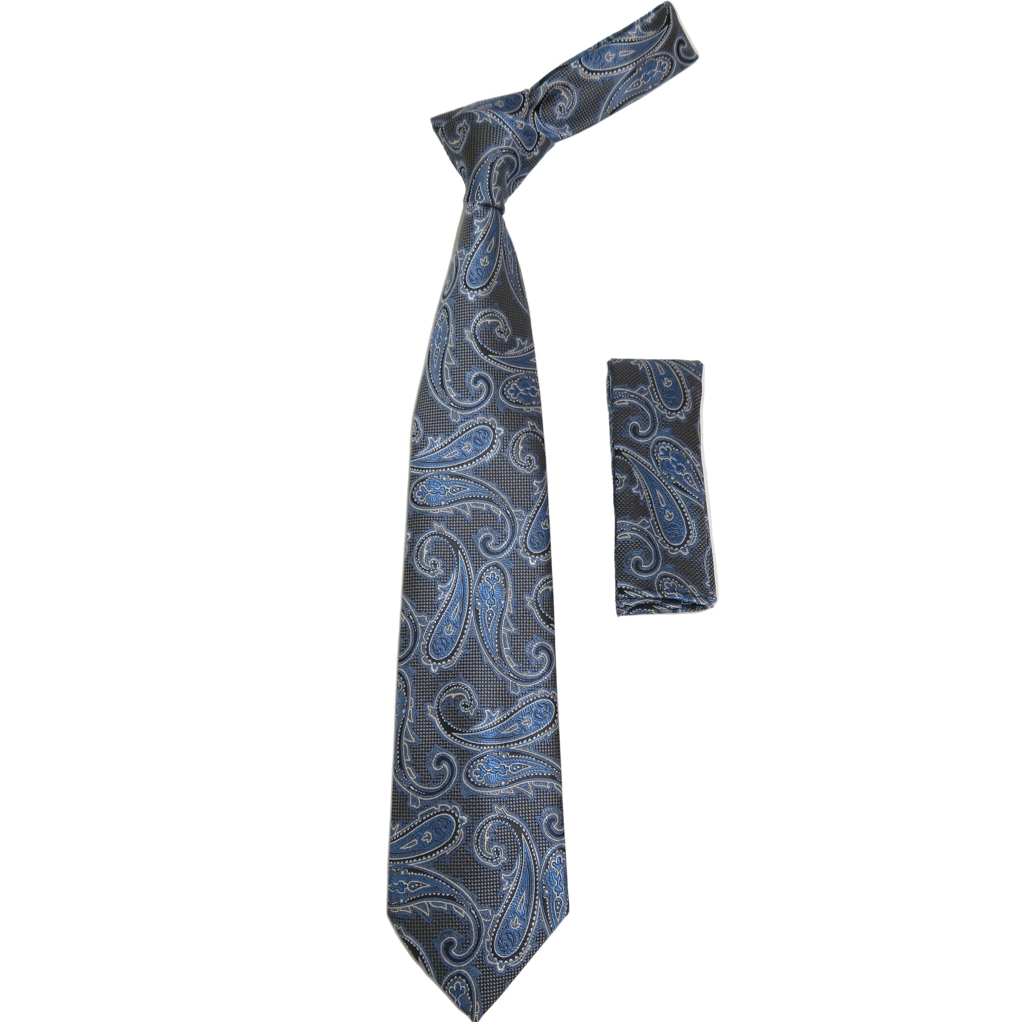 Men's Vito Rofolo From Italy Tie Hankie Gift Boxed 100% Silk VR-27 Blue Paisely