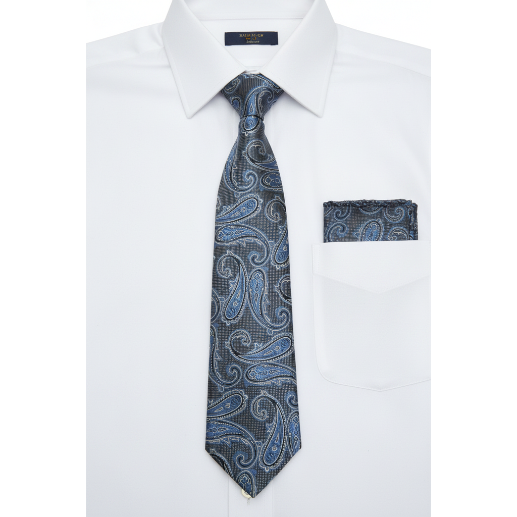 Men's Vito Rofolo From Italy Tie Hankie Gift Boxed 100% Silk VR-27 Blue Paisely