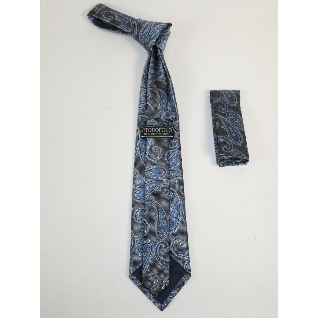 Men's Vito Rofolo From Italy Tie Hankie Gift Boxed 100% Silk VR-27 Blue Paisely