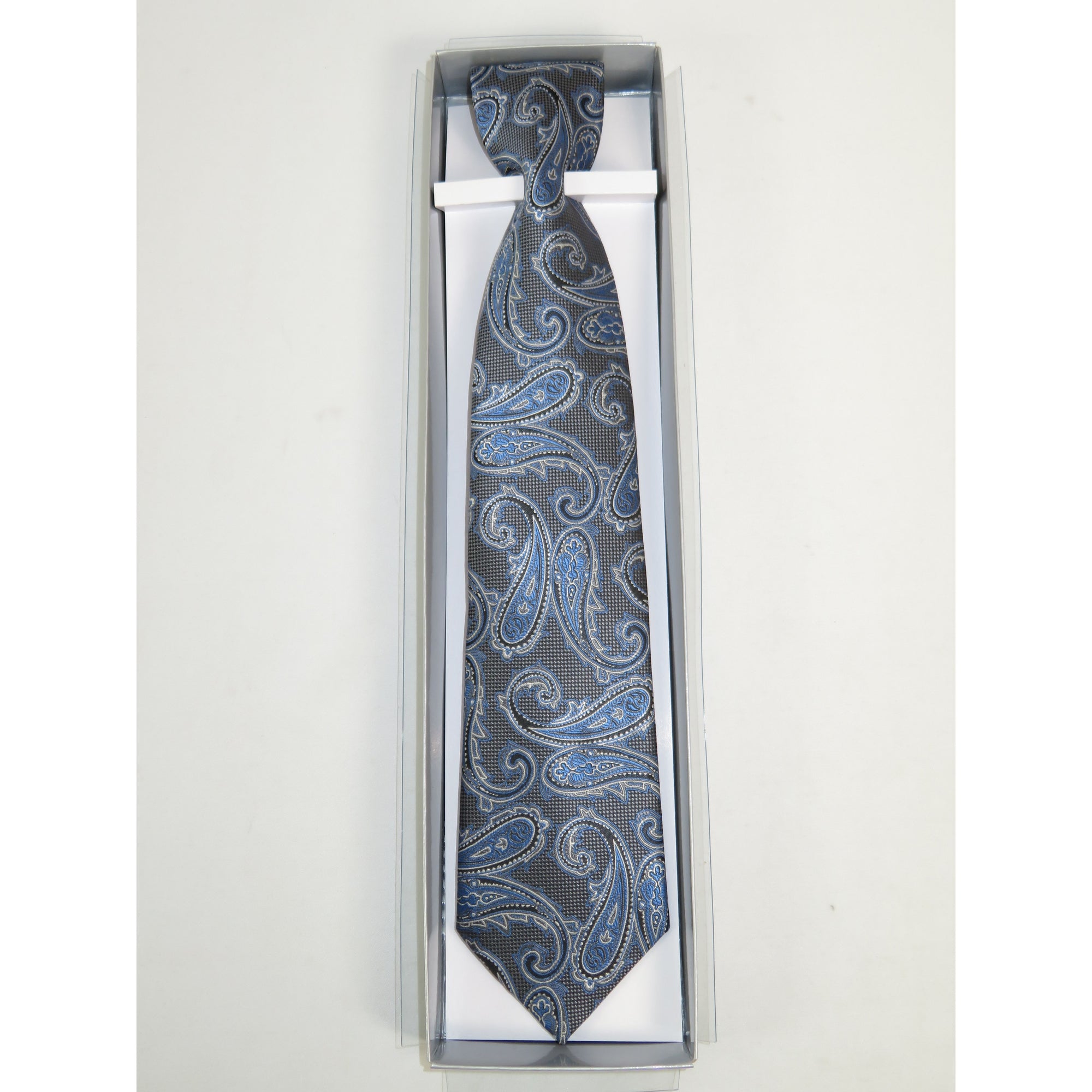 Men's Vito Rofolo From Italy Tie Hankie Gift Boxed 100% Silk VR-27 Blue Paisely