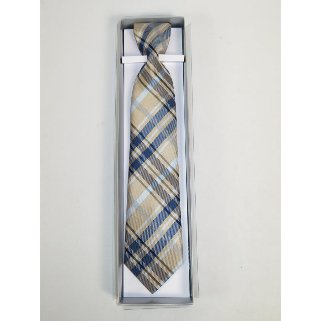 Men's Vito Rofolo From Italy Tie Hankie Gift Boxed 100% Silk VR-28 Tan Blue Plaid