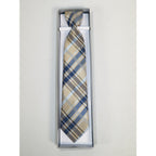 Men's Vito Rofolo From Italy Tie Hankie Gift Boxed 100% Silk VR-28 Tan Blue Plaid