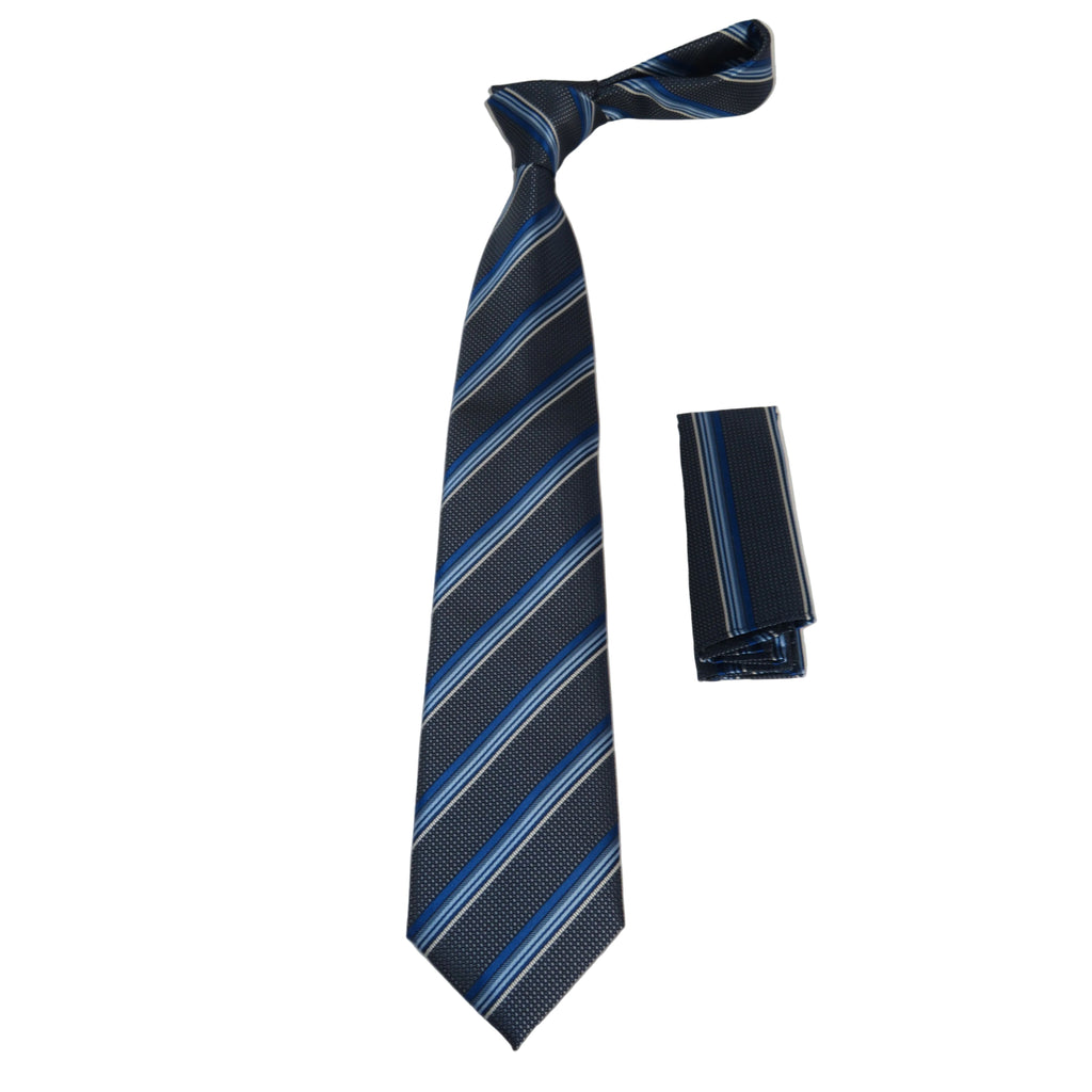 Men's Vito Rofolo From Italy Tie Hankie Gift Boxed 100% Silk VR-31 Blue Stripe