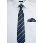 Men's Vito Rofolo From Italy Tie Hankie Gift Boxed 100% Silk VR-31 Blue Stripe