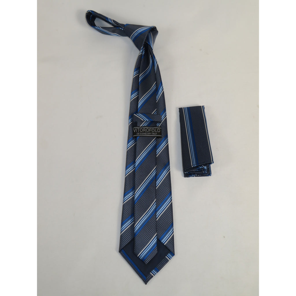 Men's Vito Rofolo From Italy Tie Hankie Gift Boxed 100% Silk VR-31 Blue Stripe