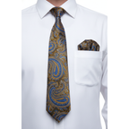 Men's Vito Rofolo From Italy Tie Hankie Gift Boxed 100% Silk VR-32 Brown/blue Paisley