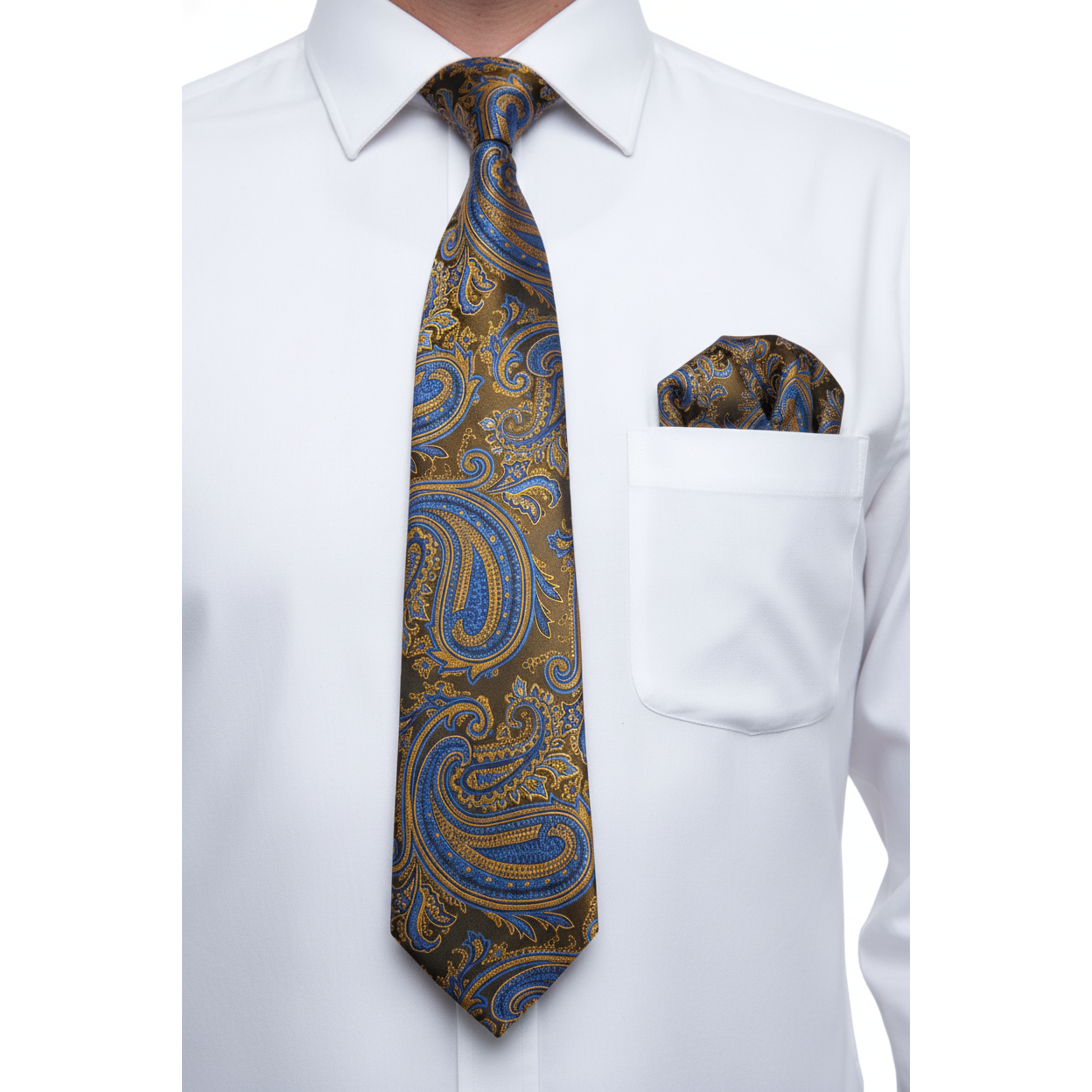 Men's Vito Rofolo From Italy Tie Hankie Gift Boxed 100% Silk VR-32 Brown/blue Paisley