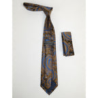 Men's Vito Rofolo From Italy Tie Hankie Gift Boxed 100% Silk VR-32 Brown/blue Paisley