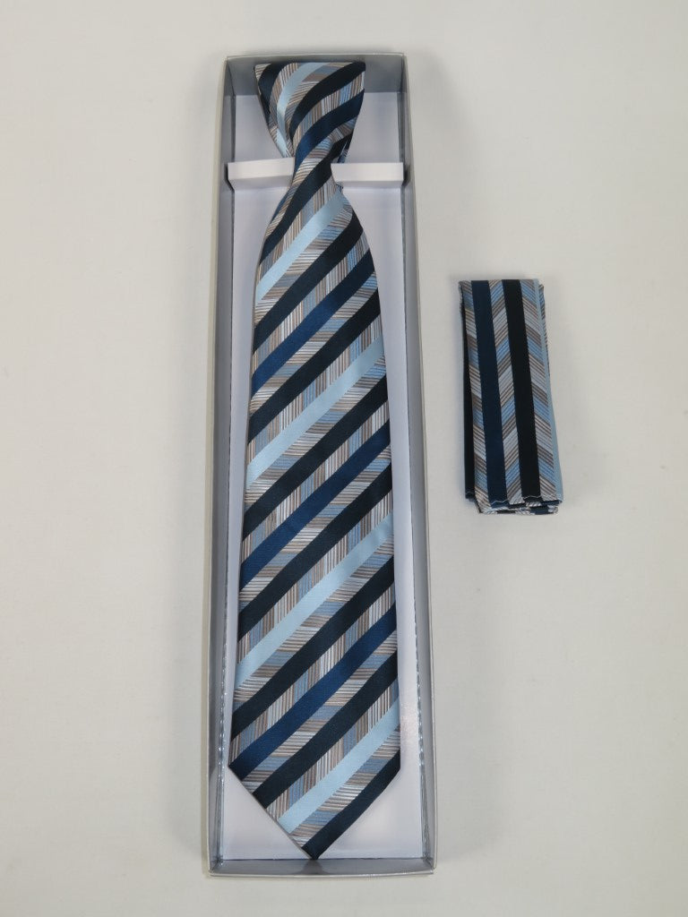 Men's Vito Rofolo From Italy Tie Hankie Gift Boxed 100% Silk VR-36 Blue Stripe