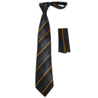 Men's Vito Rofolo From Italy Tie Hankie Gift Boxed 100% Silk VR-36 Black/Gold Stripe