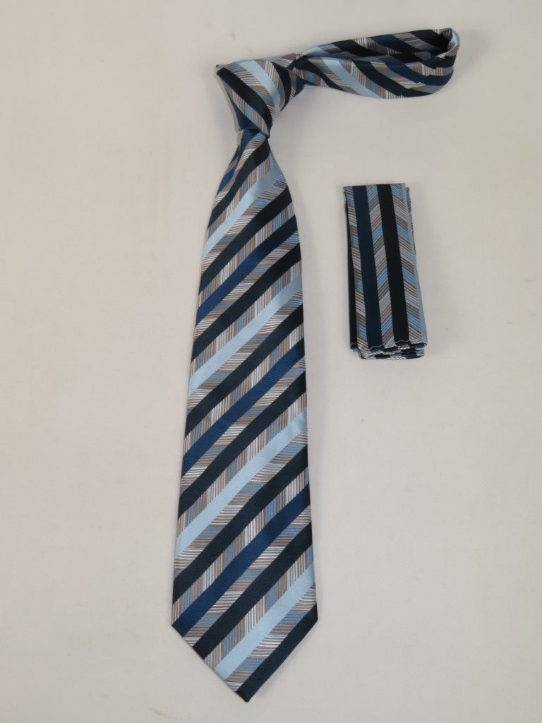 Men's Vito Rofolo From Italy Tie Hankie Gift Boxed 100% Silk VR-36 Blue Stripe