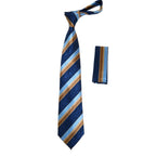 Men's Vito Rofolo From Italy Tie Hankie Gift Boxed 100% Silk VR-37 Blue/Tan Stripe