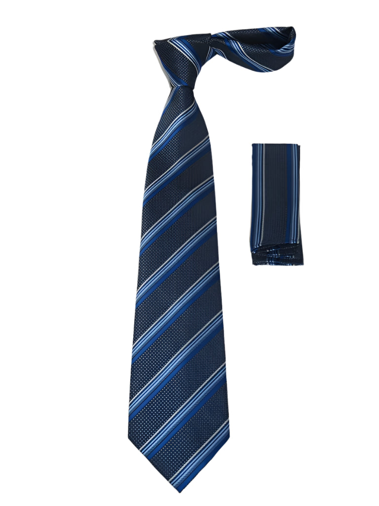 Men's Vito Rofolo From Italy Tie Hankie Gift Boxed 100% Silk VR-37 Blue Stripe