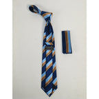 Men's Vito Rofolo From Italy Tie Hankie Gift Boxed 100% Silk VR-37 Blue/Tan Stripe